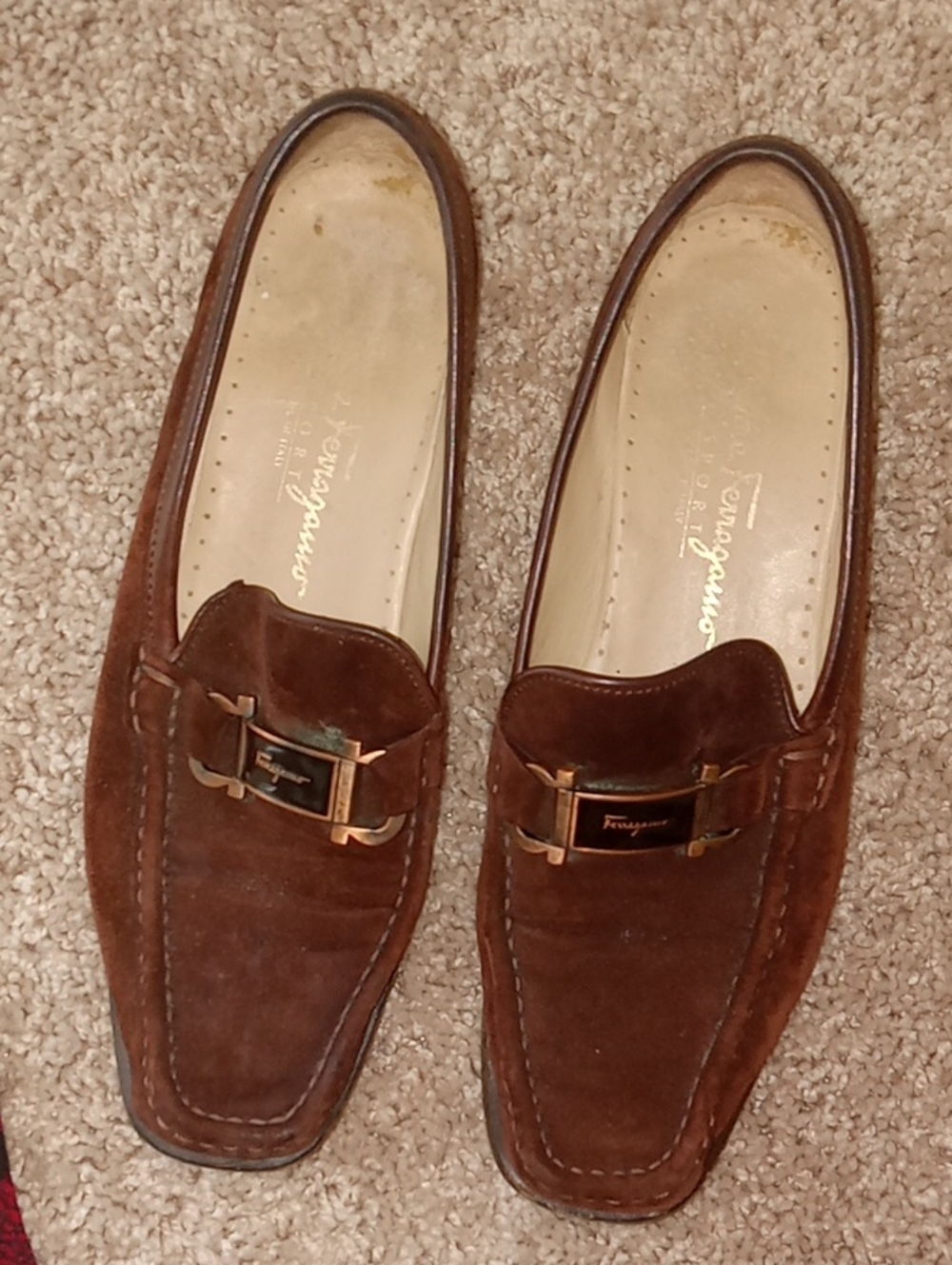 Salvatore Ferragamo Brown Leather Loafers with Silver Hardware 8.5 Women's